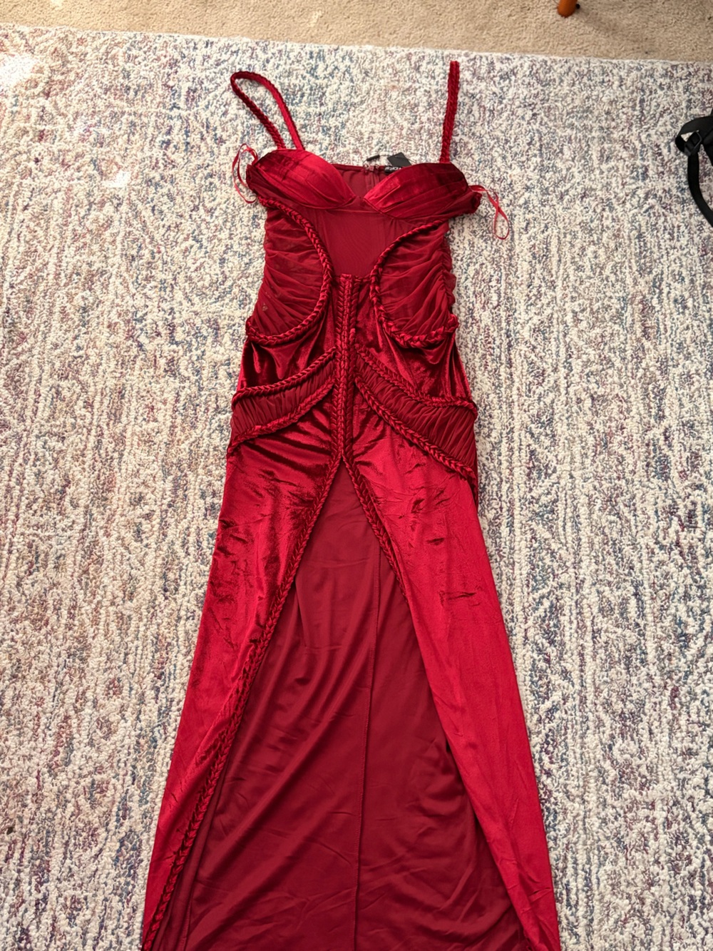 Fashion Nova Red Satin Lace-Trim Slip Gown